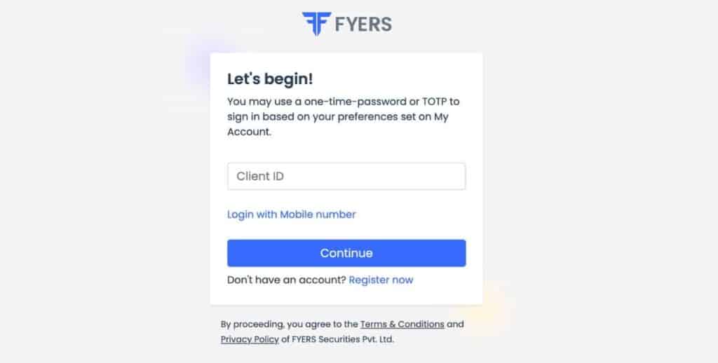 Fyers Login Page