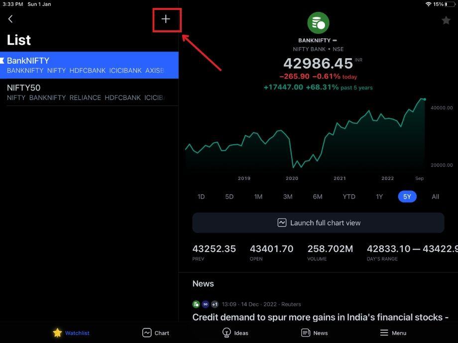 TradingView App Watchlist