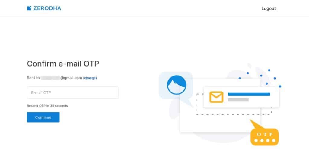 Zerodha Account Sign Up- Enter Email OTP