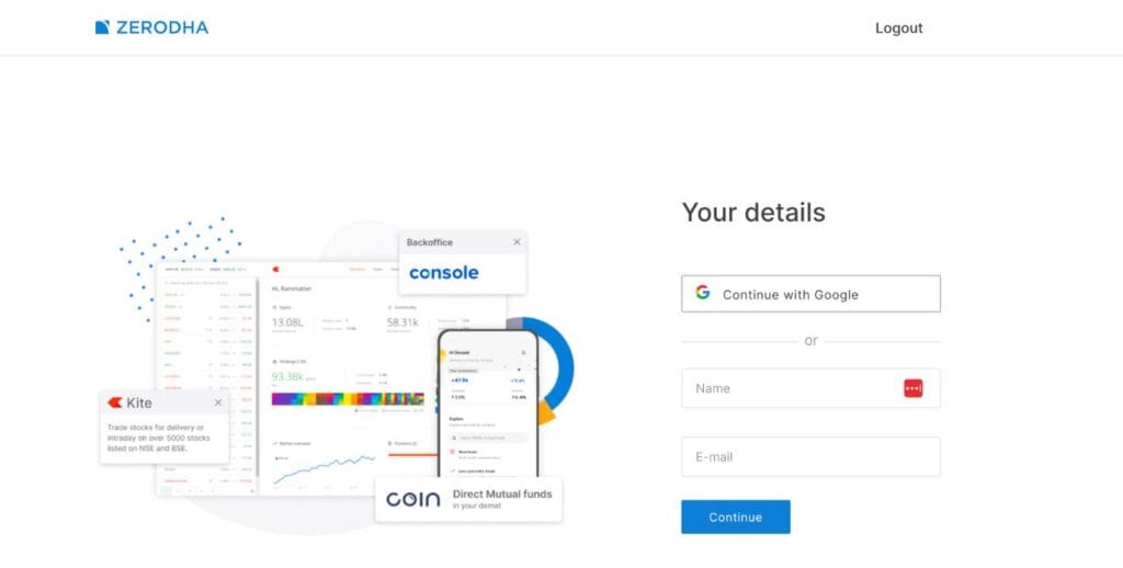 Zerodha Account Sign Up- Enter Email Page