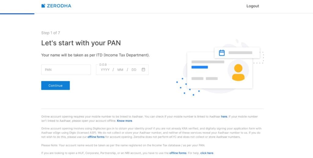 Zerodha Account Sign Up- Enter PAN Card