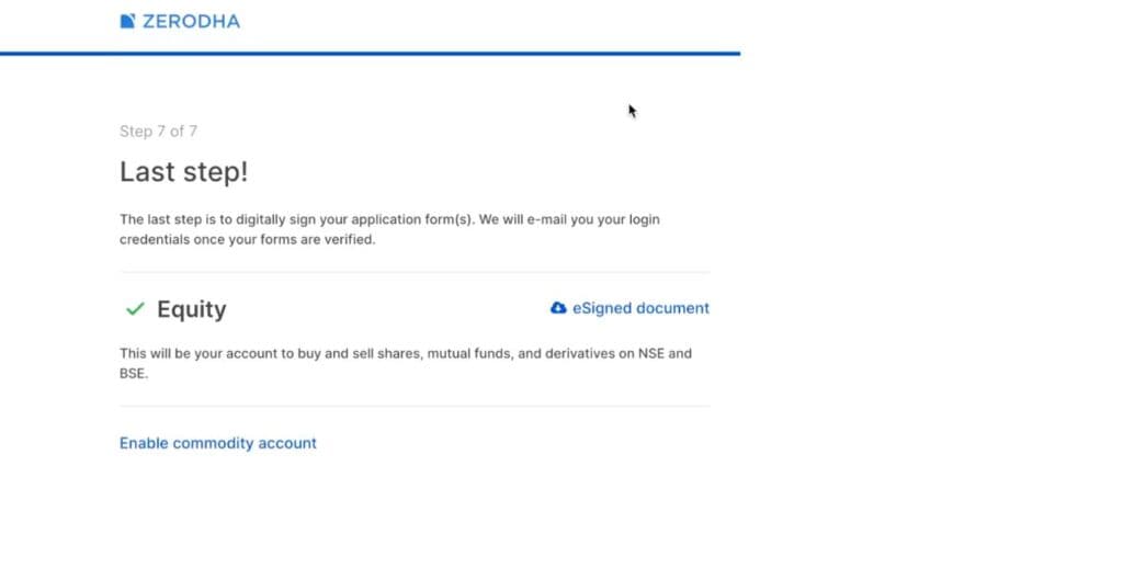 Zerodha Account Sign Up- eSign Documents
