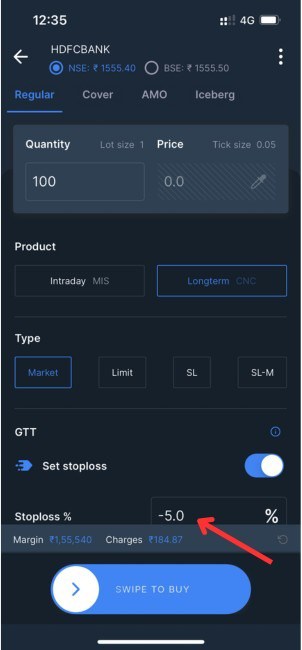 Enter Stoploss Percentage in Zerodha