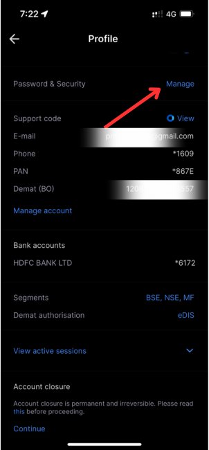 Zerodha Password and Security Settings