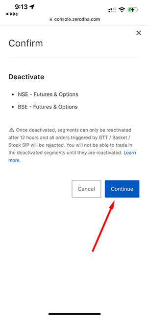 Deactivate Future and-Options Zerodha